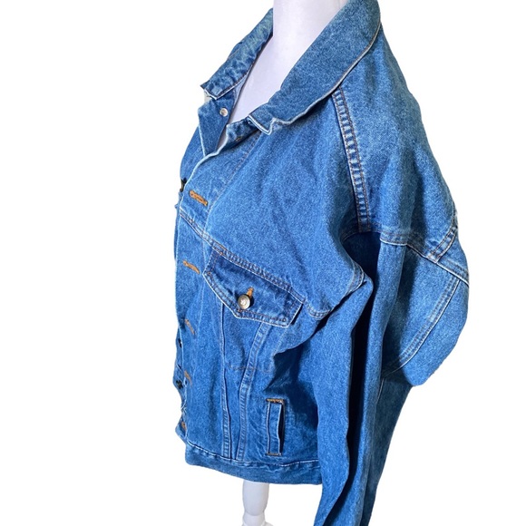 90s Vintage Trinity Made at the Beach Oversized Blue Denim Jacket Buttons sz XL - Picture 4 of 7